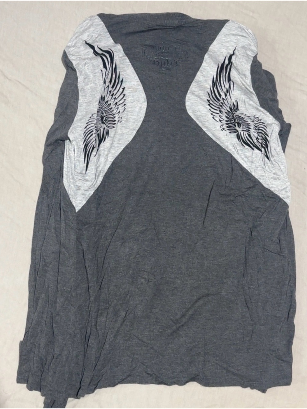 Harley-Davidson Charcoal Gray Long Sleeve Top with Wing Graphics